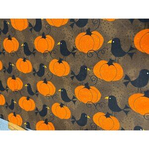 Patty Reed Designs Halloween Fabric Black Birds Orange Pumpkins 1/2 yard x 44" C